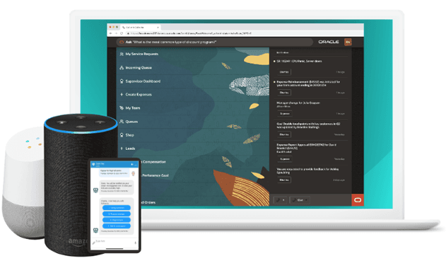 Oracle CX4U dashboard on a laptop with a smart speaker and phone