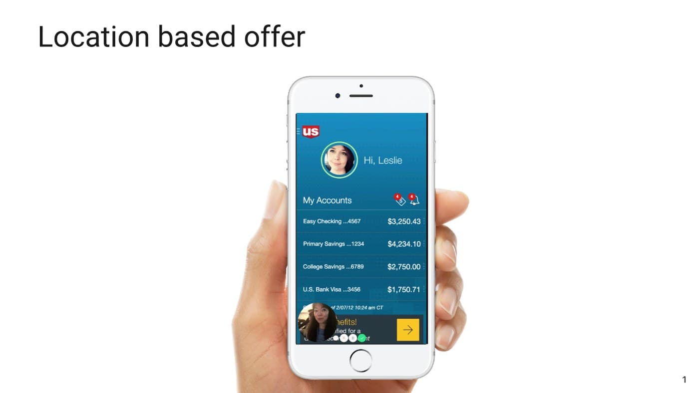 US Bank mobile app with a location-based offer